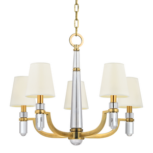 Hudson Valley Lighting 5 Light Chandelier W/White Shade - Aged Brass