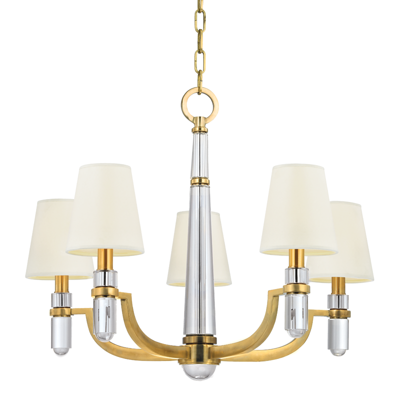 Hudson Valley Lighting 5 Light Chandelier W/White Shade - Aged Brass