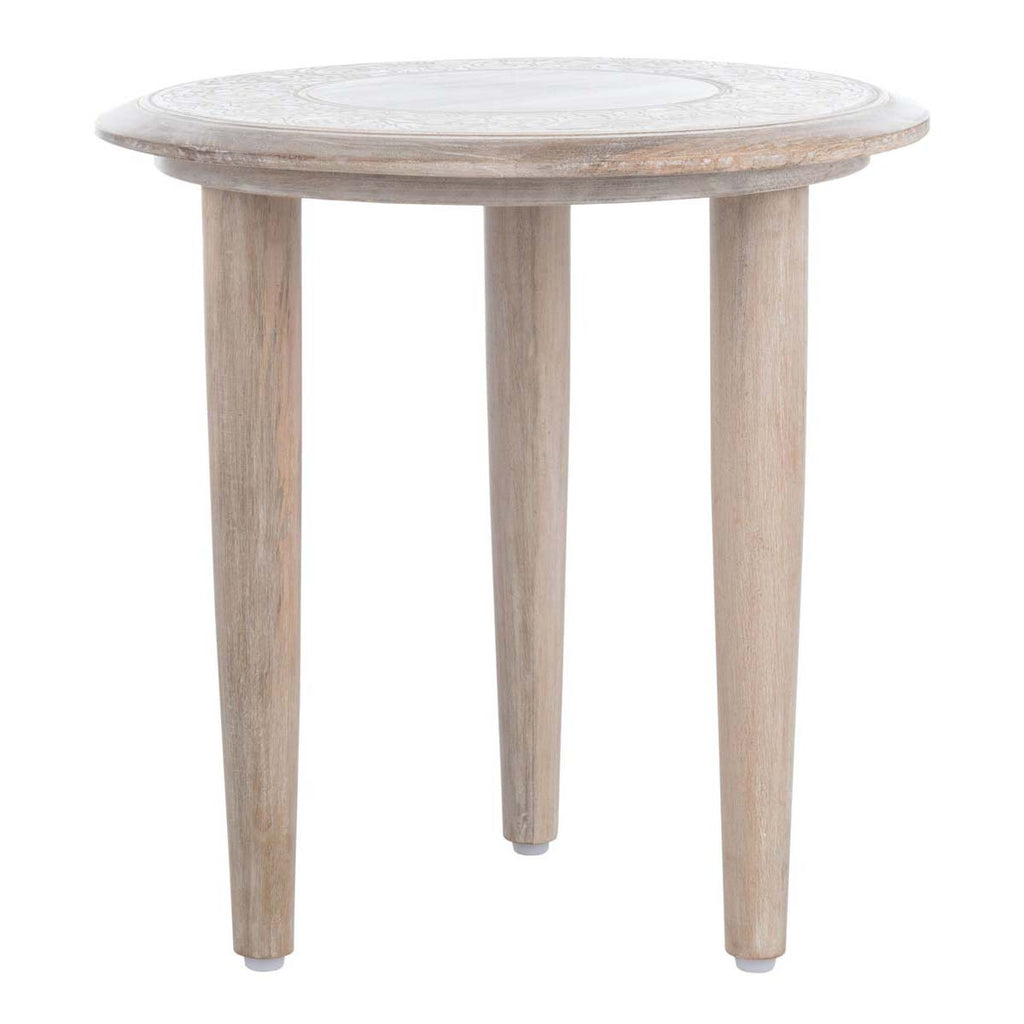 Safavieh Rehnuma Carved Side Table - White Wash
