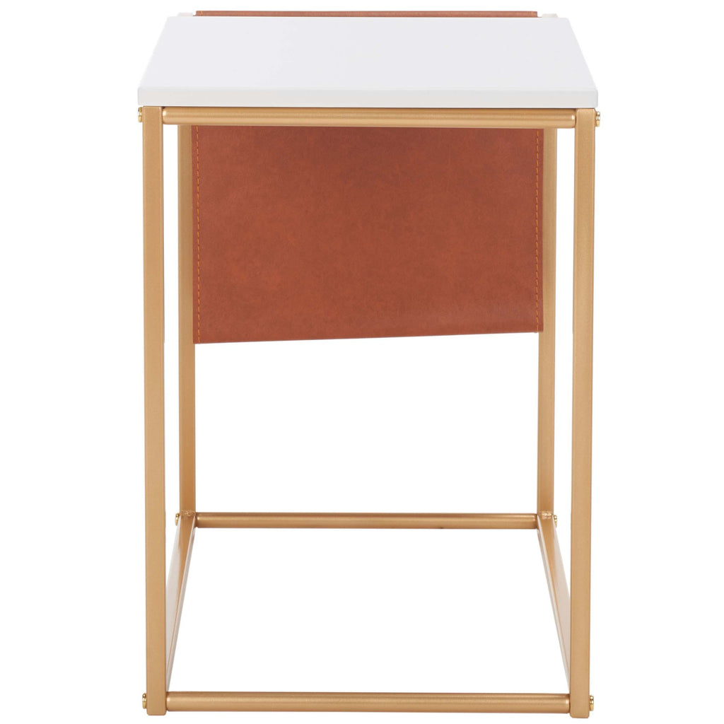 Safavieh Eugenia Side Table - White / Brown / Gold
