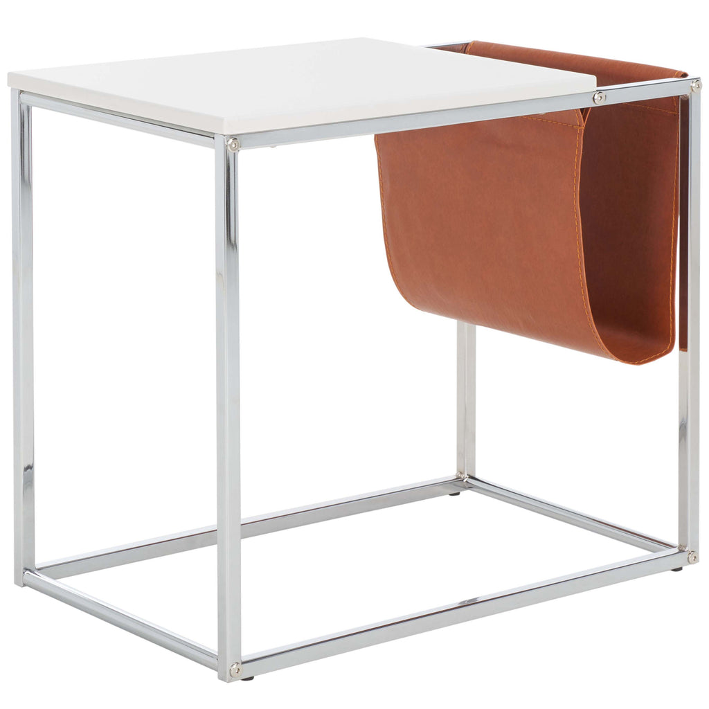 Safavieh Eugenia Side Table - White/ Brown / Chrome
