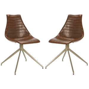 Lynette Midcentury Modern Leather Swivel Dining Chair (Set of 2) | Safavieh - ACH7006