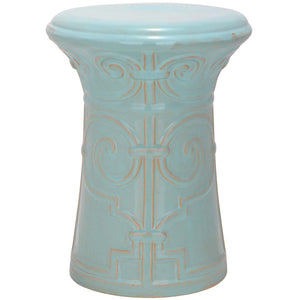 Light Aqua Imperial Scroll Garden Stool | Safavieh - ACS4521