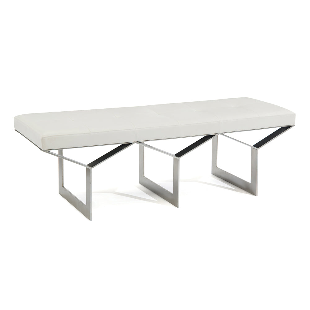 Transverse Leather And Steel Bench | John-Richard - AMF-1420-WHTE-AS