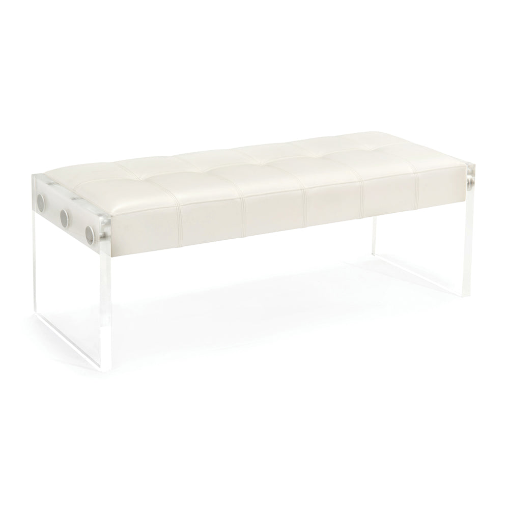 Clarice White Leather Bench | John-Richard - AMF-1456-WHTE-AS