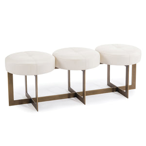 White Leather Button Bench | John-Richard - AMF-1474-WHTE-AS