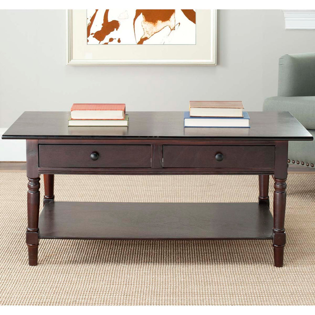 Safavieh Boris 2 Drawer Coffee Table - Dark Cherry