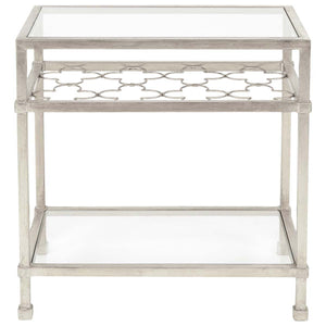 Safavieh Hanzel Silver Leaf Glass Side Table-Silver / Glass