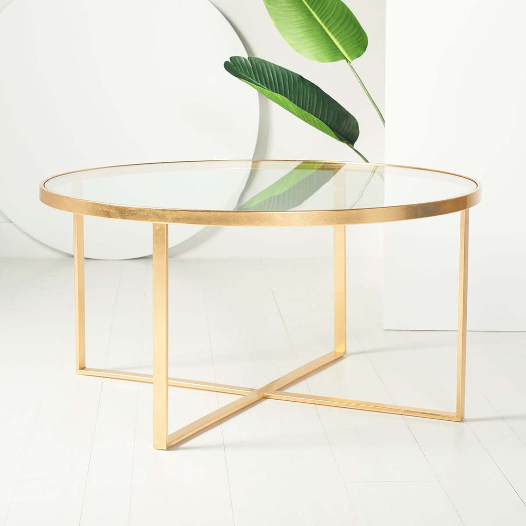 Safavieh Couture Mona Round Gold Leaf Coffee Table - Gold