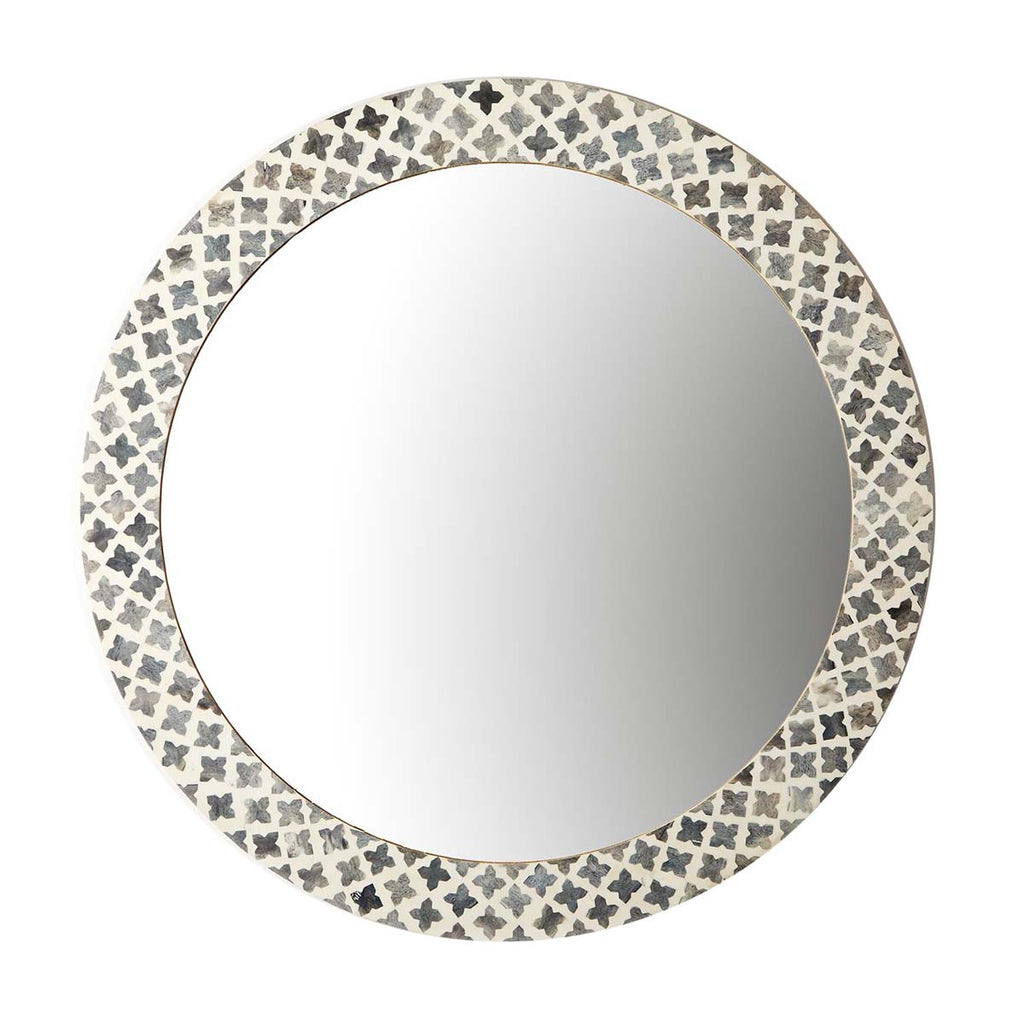 Two's Company Slate Quatrefoil Round Wall Mirror - Bone/Iron/Resin/Glass/MDF