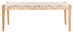 Safavieh Bandelier Leather Weave Bench - Light Oak/Off White Cowhide Leather