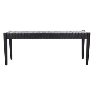 Safavieh Amalia Leather Weave Bench - Black Leather/Black