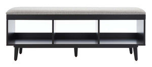 Safavieh Cricket Open Shelf Bench W/Cushion - Grey Linen/Black