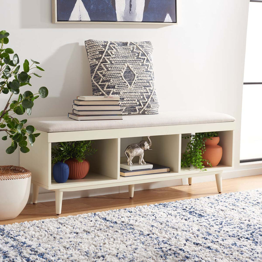Safavieh Cricket Open Shelf Bench W/Cushion - Cream Linen/Cream
