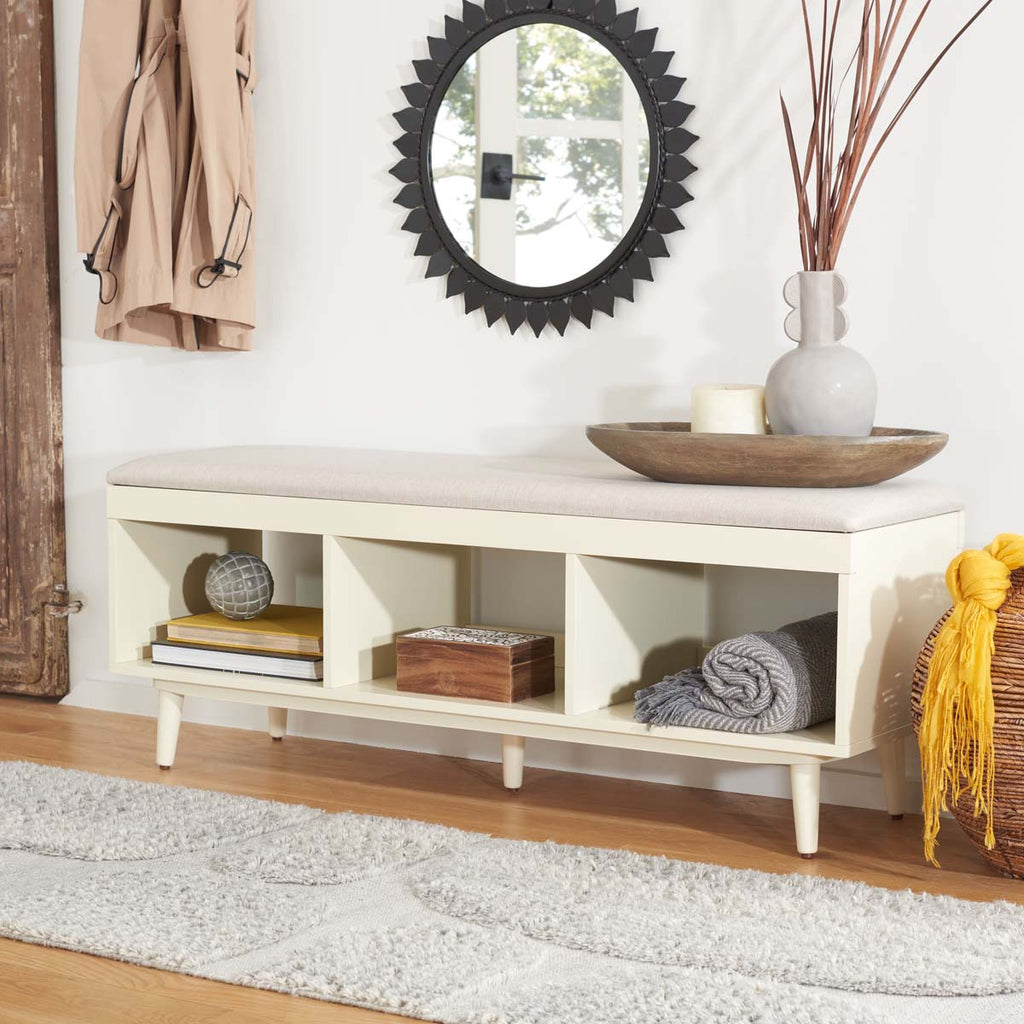 Safavieh Cricket Open Shelf Bench W/Cushion - Cream Linen/Cream
