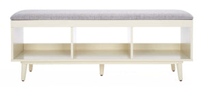 Safavieh Cricket Open Shelf Bench W/Cushion - Grey Linen/Cream