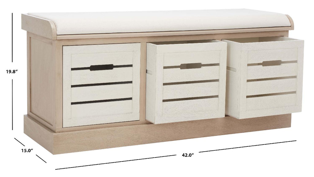 Safavieh Briar 3 Drawer Cushion Bench - Sand / Distressed White