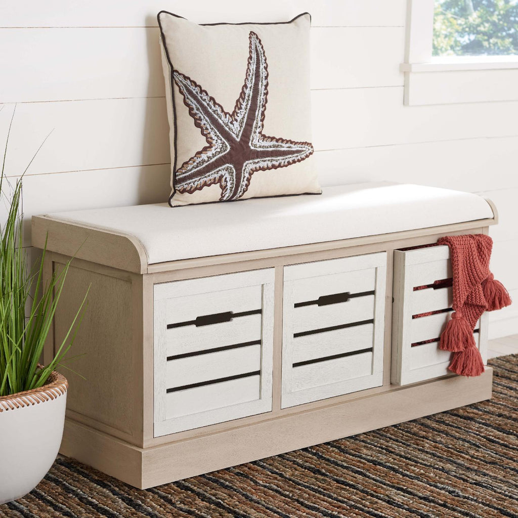 Safavieh Briar 3 Drawer Cushion Bench - Sand / Distressed White