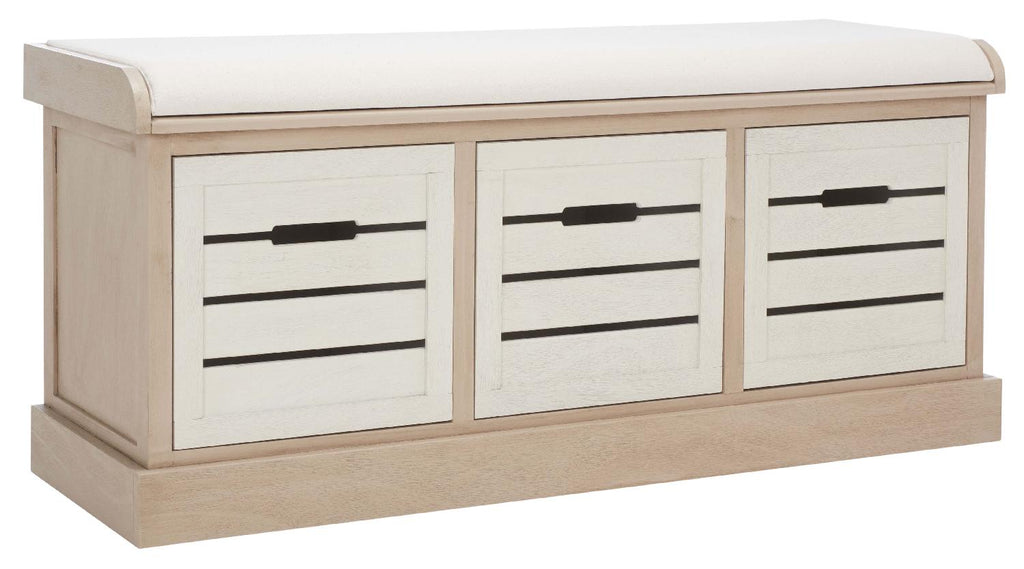 Safavieh Briar 3 Drawer Cushion Bench - Sand / Distressed White
