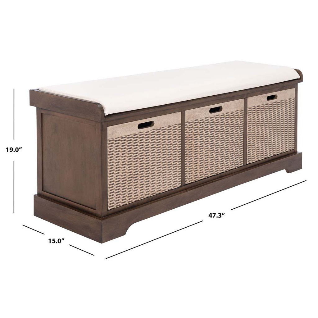 Safavieh Landers 3 Drawer/Cushion Storage Bench-Brown