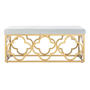 Safavieh Fleur Rectangle Bench - Grey Velvet/Gold