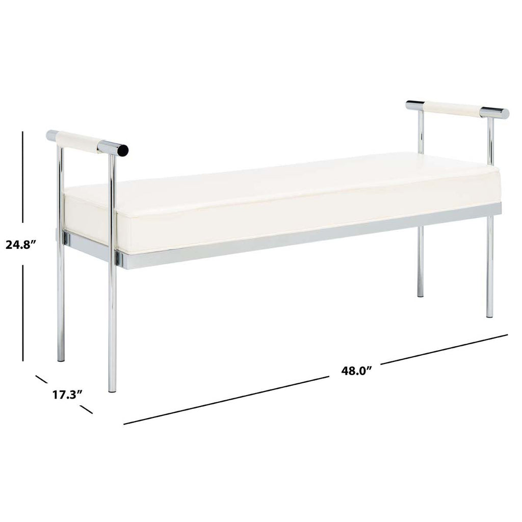 Safavieh Pim Long Rectangle Bench W/ Arms - White / Chrome