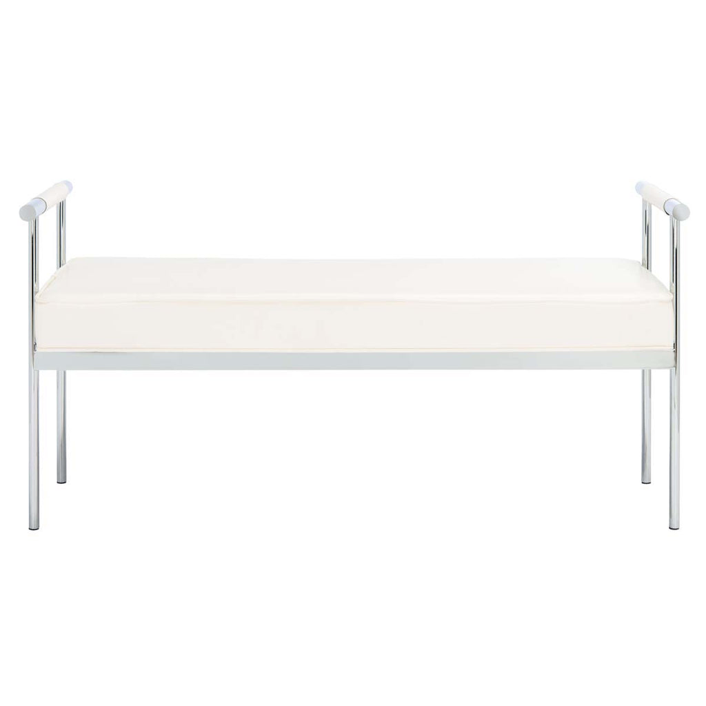 Safavieh Pim Long Rectangle Bench W/ Arms - White / Chrome