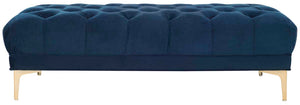 Safavieh Zarya Tufted Rectangular Bench - Navy Velvet/Brass