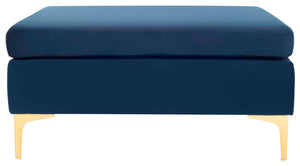 Safavieh Giovanna Square Ottoman - Navy Velvet/Brass