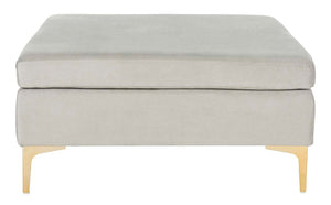 Safavieh Giovanna Square Ottoman - Grey Velvet/Brass