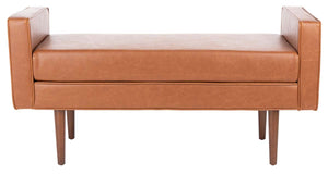 Safavieh Henri Midcentury Bench - Light Brown Pu/Walnut