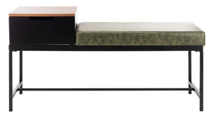 Safavieh Maruka Bench With Storage - Grey Wash/Dark Green Pu
