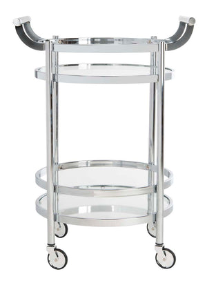 Safavieh Sienna 2 Tier Round Bar Cart - Chrome/Glass