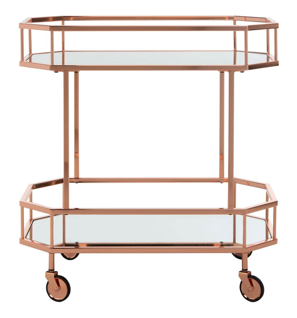 Safavieh Silva 2 Tier Octagon Bar Cart - Rose Gold/Mirror
