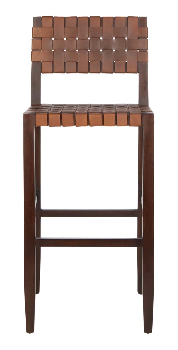 Safavieh Paxton Woven Leather Barstool Cognac Leather/Walnut Finish