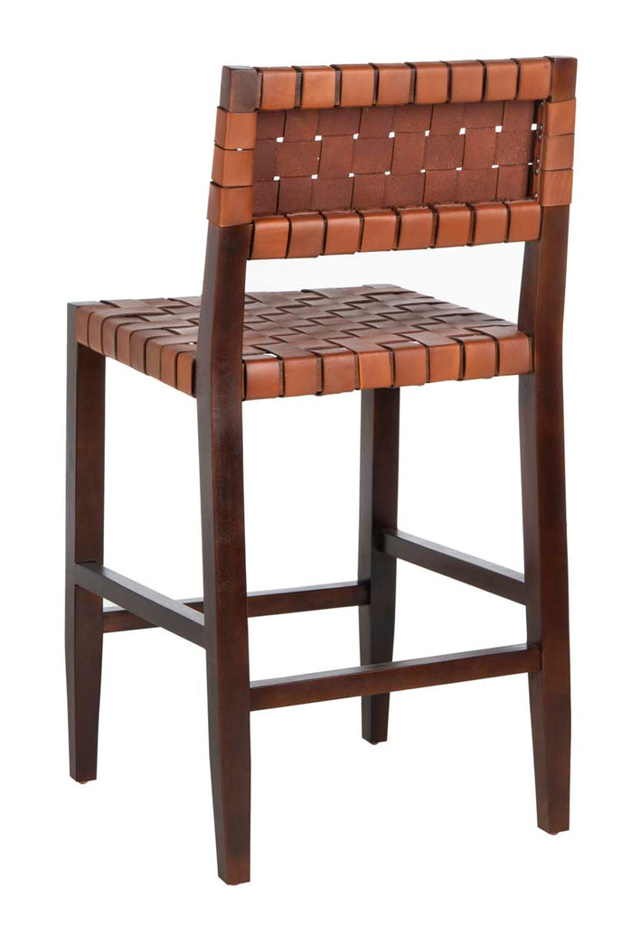 Safavieh Paxton Woven Leather Counter Stool - Cognac/Walnut Finish