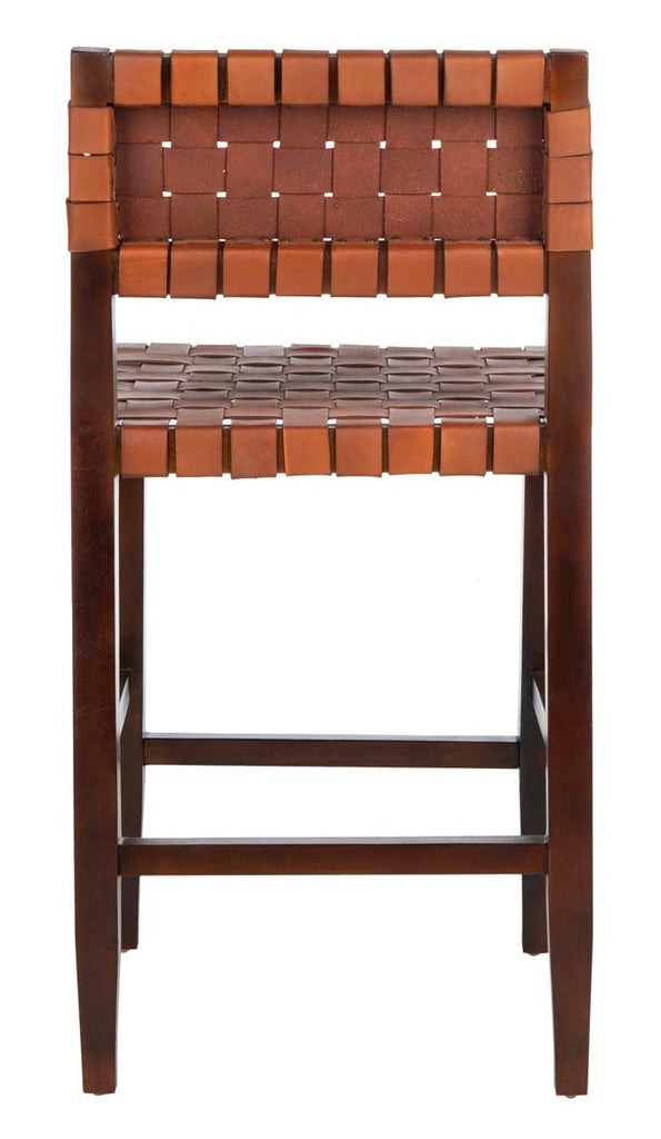 Safavieh Paxton Woven Leather Counter Stool - Cognac/Walnut Finish