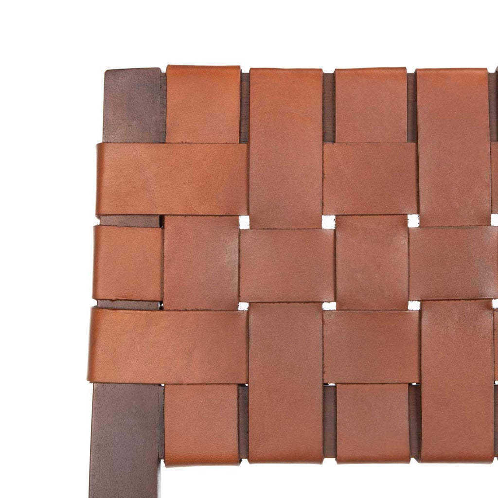 Safavieh Paxton Woven Leather Counter Stool - Cognac/Walnut Finish