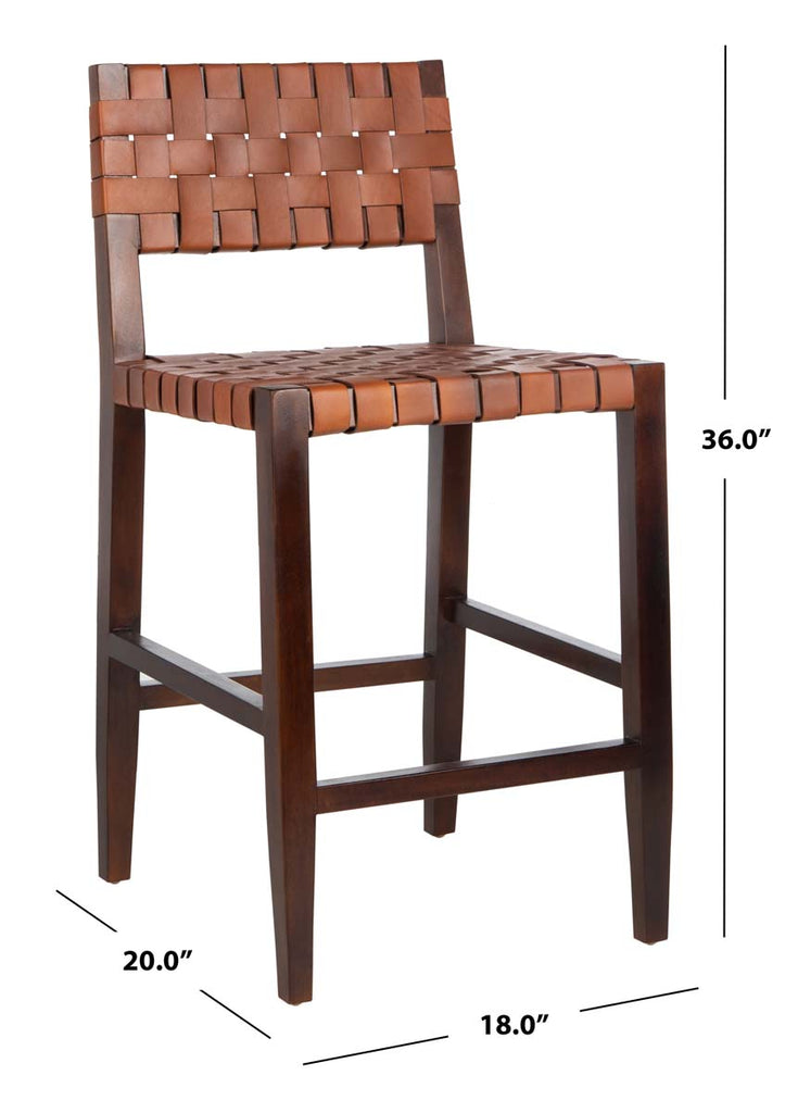 Safavieh Paxton Woven Leather Counter Stool - Cognac/Walnut Finish