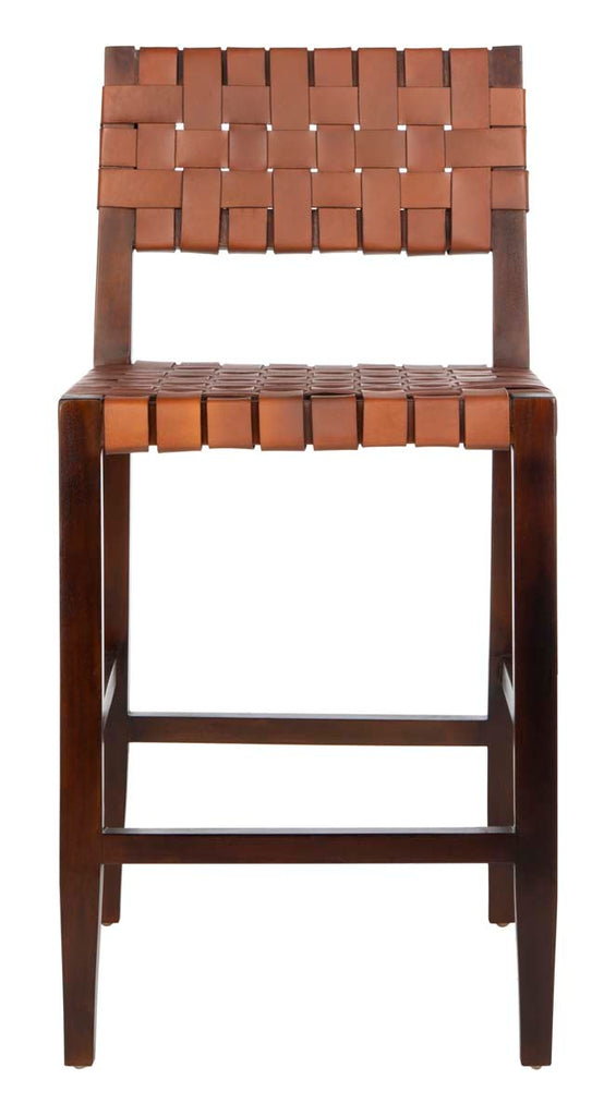 Safavieh Paxton Woven Leather Counter Stool - Cognac/Walnut Finish