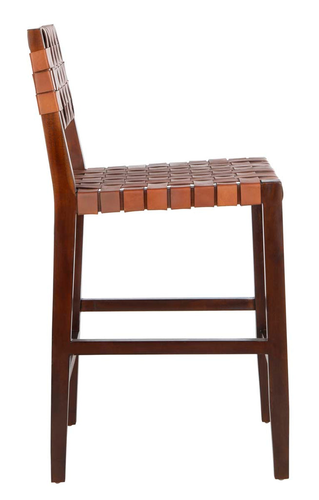 Safavieh Paxton Woven Leather Counter Stool - Cognac/Walnut Finish