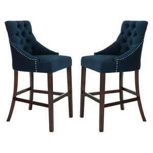 Safavieh Eleni Tufted Wing Back Bar Stool - Navy / Espresso (Set of 2)