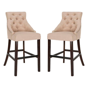 Safavieh Eleni Tufted Wing Back Bar Stool - Beige / Espresso (Set of 2)