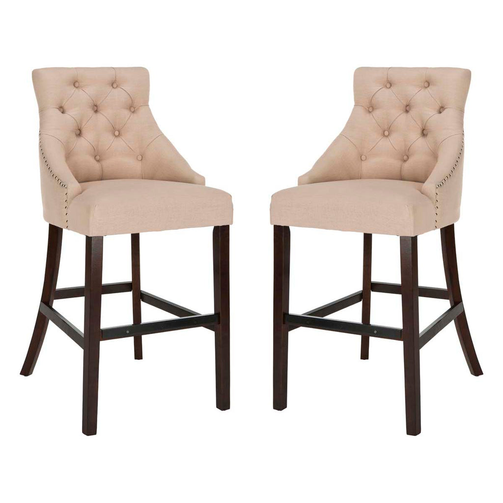 Safavieh Eleni Tufted Wing Back Bar Stool - Beige / Espresso (Set of 2)