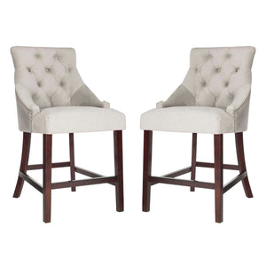 Safavieh Eleni Tufted Wing Back Counter Stool - Grey / Espresso (Set of 2)
