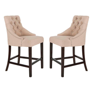 Safavieh Eleni Tufted Wing Back Counter Stool - Beige / Espresso (Set of 2)