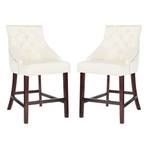 Safavieh Eleni Tufted Wing Back Counter Stool - White / Espresso (Set of 2)