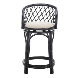 Safavieh Yuta Rattan Counter Stool W/ Cushion - Black / White
