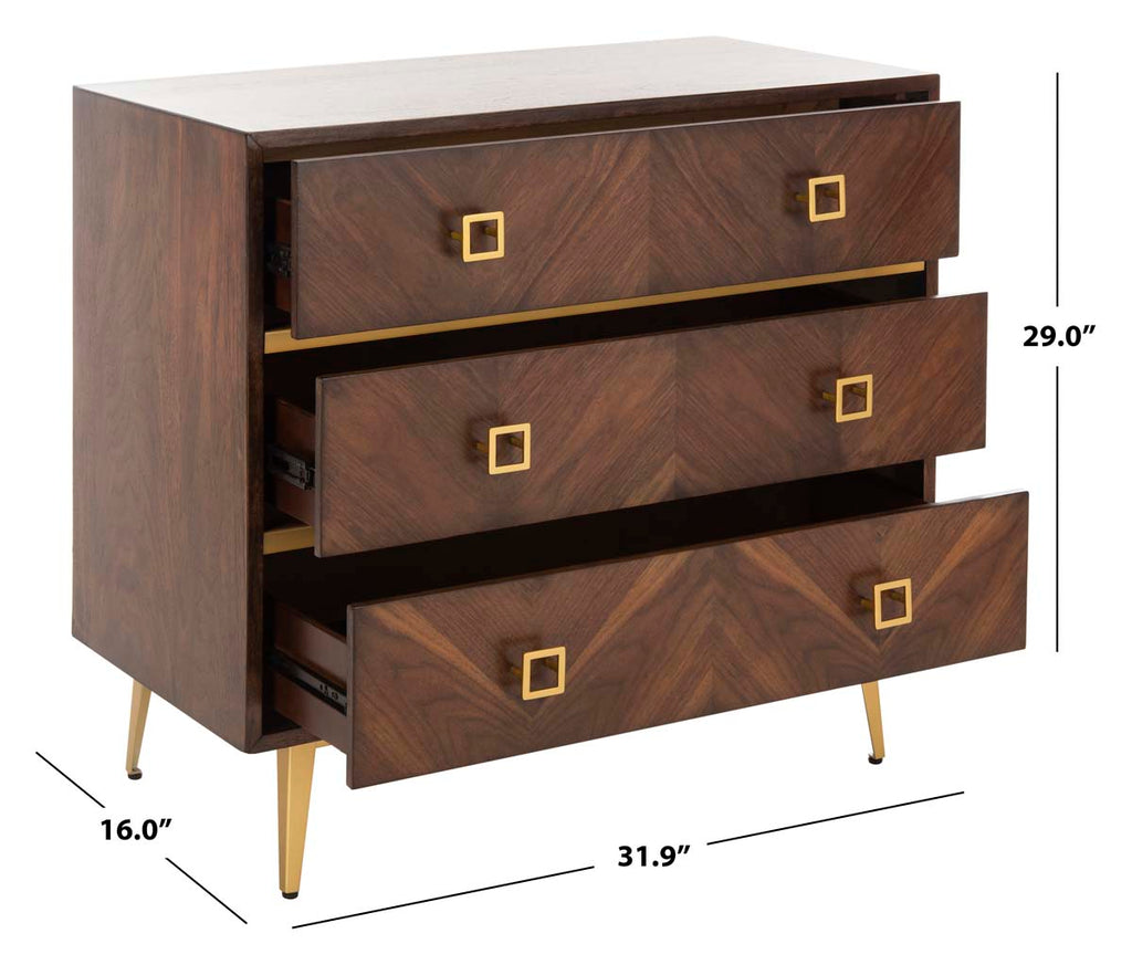 Safavieh Katia 3 Drawer Chest - Walnut/Gold