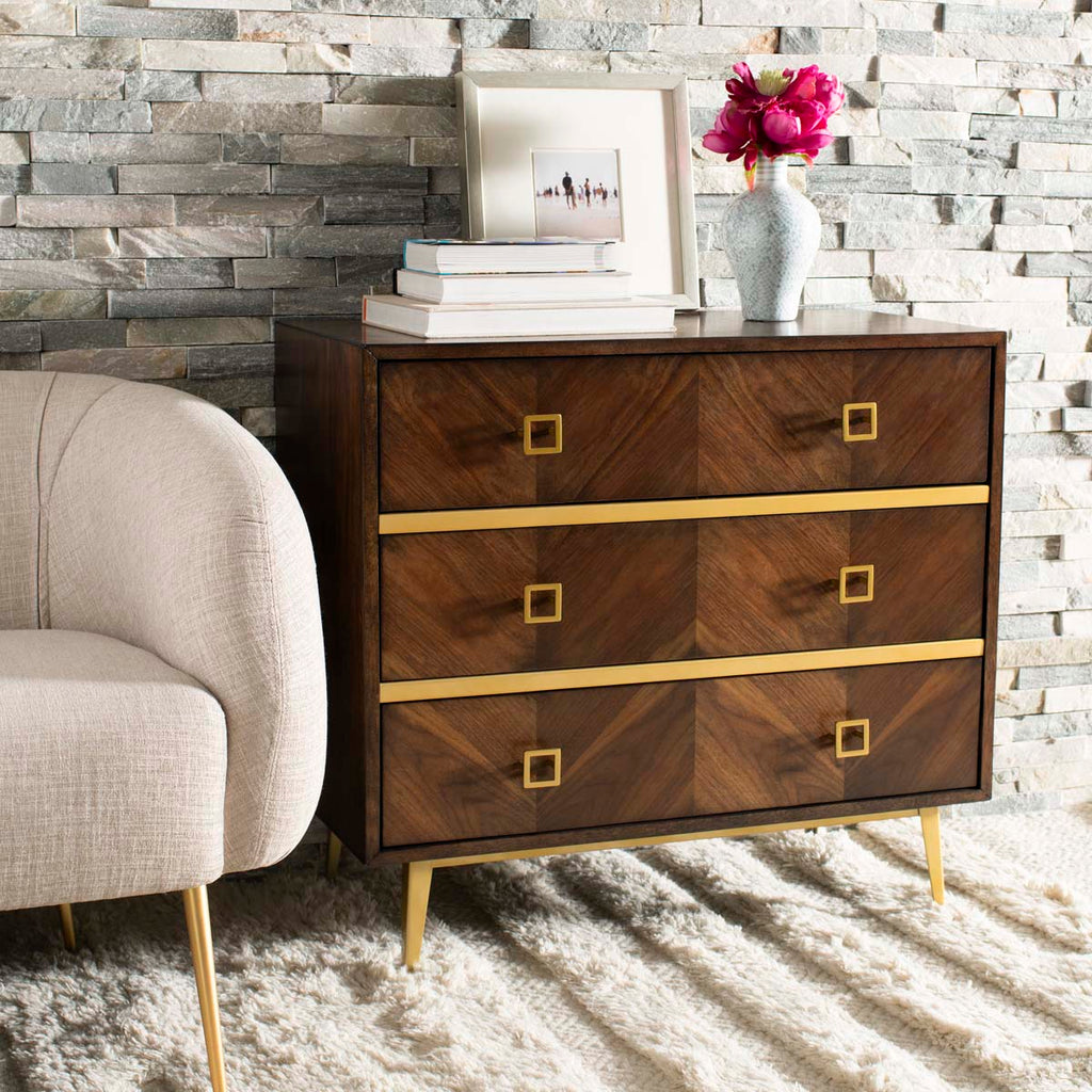 Safavieh Katia 3 Drawer Chest - Walnut/Gold